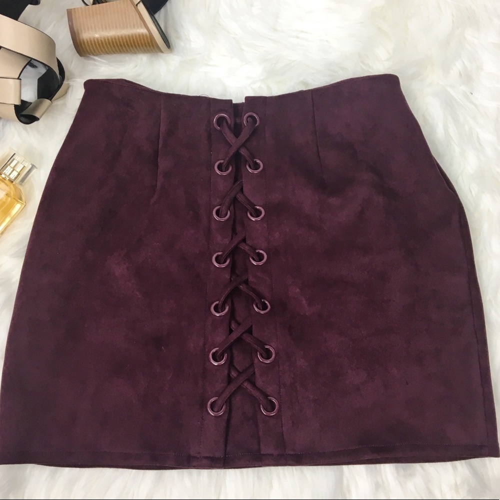 Shinestar Mini Suede Criss Cross Skirt